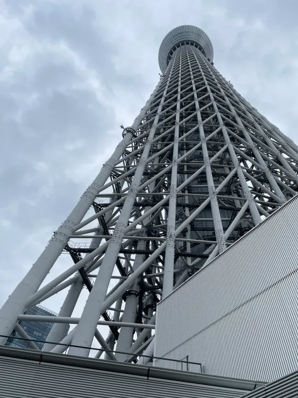 Tokyo Skytree rising above its geometric steel framework