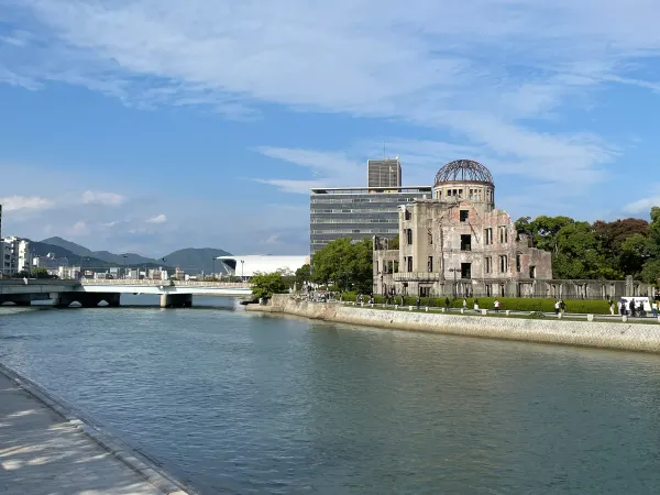 The Atomic Bomb Dome beside the river in Hiroshima