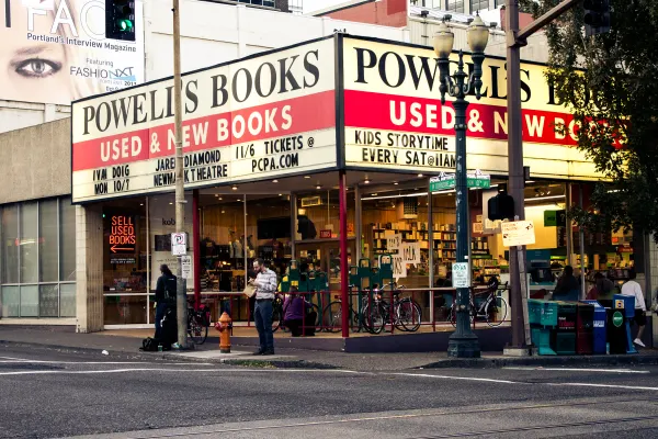 Powell's Books storefront on a Portland street