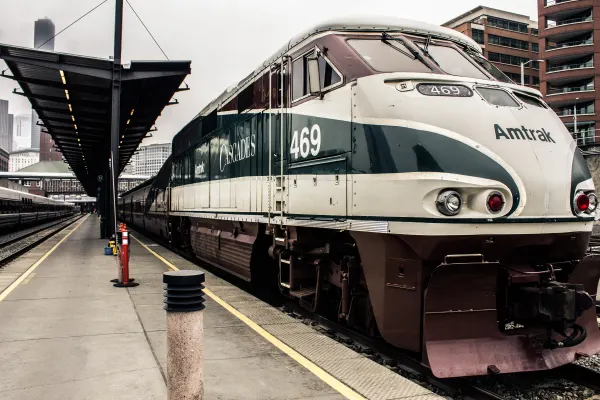 An Amtrak train waiting at the platform