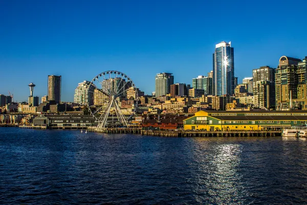 The Great Wheel and Seattle waterfront from the water