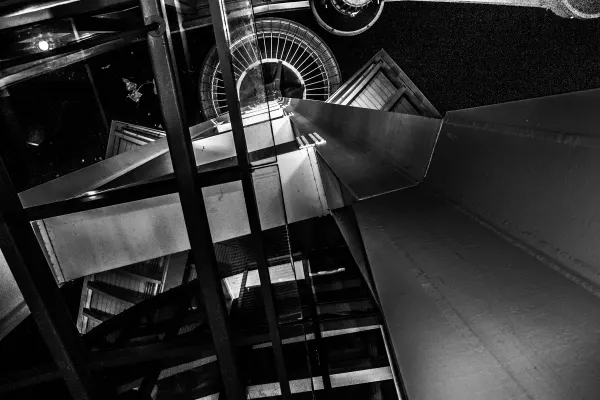 Looking down through the geometric structure of the Space Needle