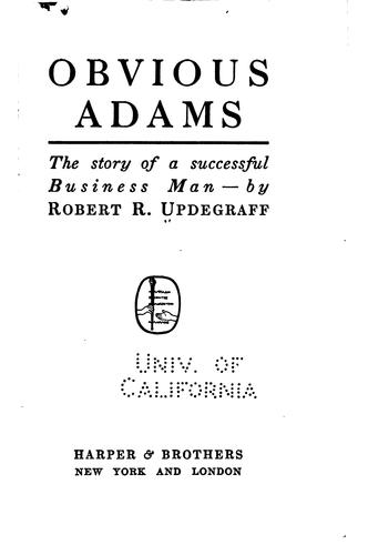 Cover of Obvious Adams: The Story of a Successful Businessman